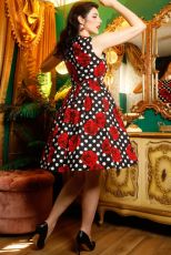Annie Retro Swing Dress in Black Rose Polka